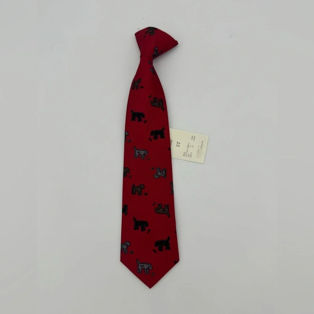 NWT Boys Clip on Red black Dog Pattern neck Tie formal outfit kids size 5T